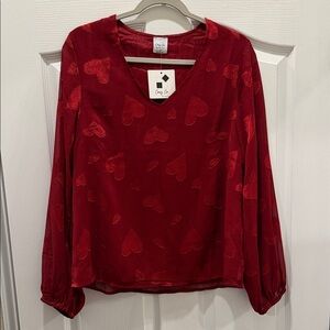 Red Heart Patterned Women's Top